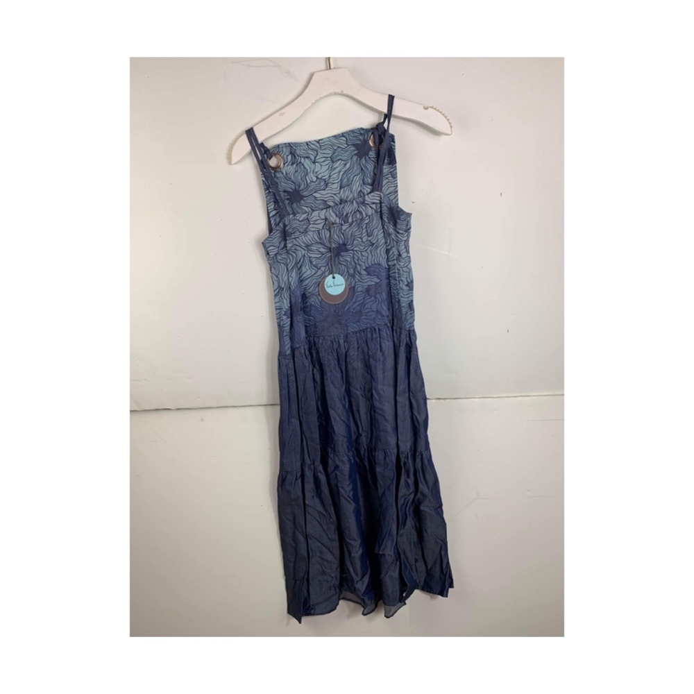 Anthropologie Eva Franco Blue Sleeveless Midi Flare Floral Dress - Picture 2 of 2